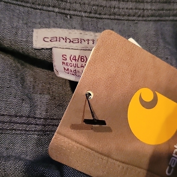 𝅺NEW! CARHARTT Indigo  Chambray Pullover Relaxed Fit Long Sleeve Top Small. - Picture 7 of 8